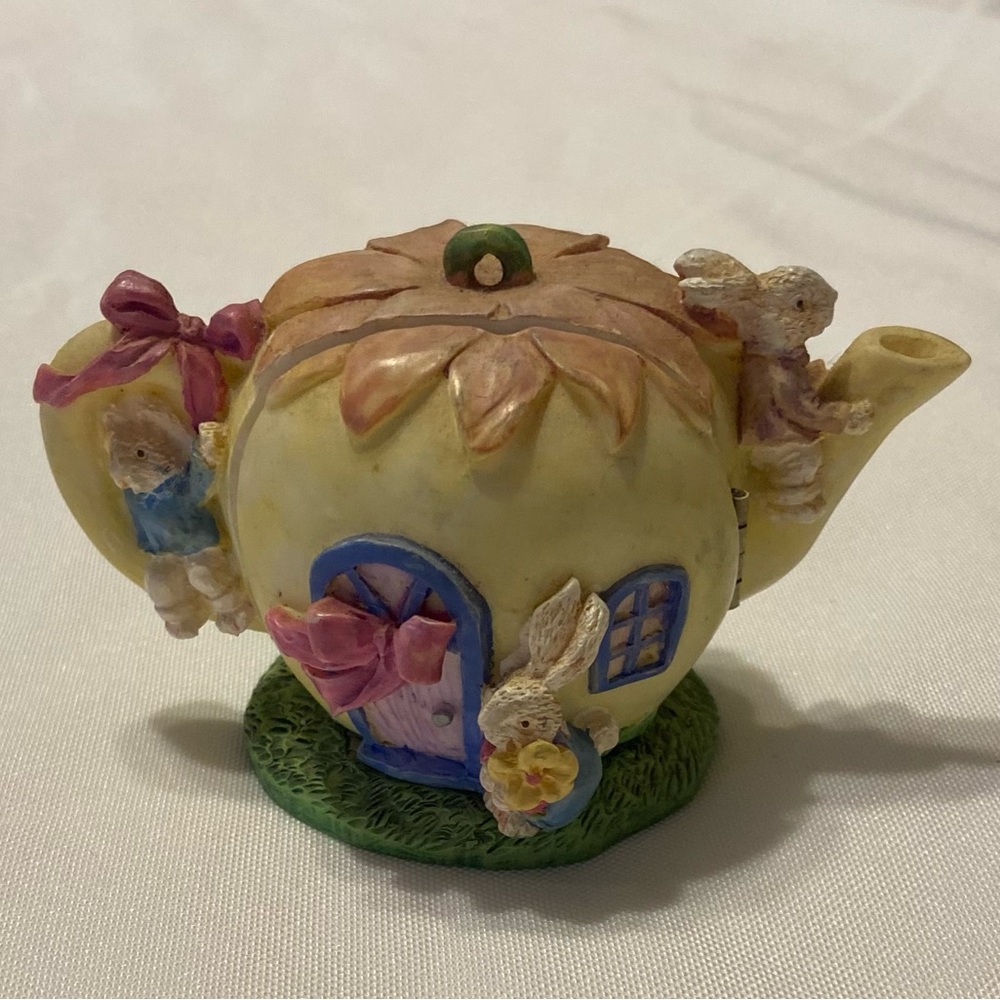 Vintage MSI Miniature Yellow Teapot with Bunny Accents Spring Easter Decor